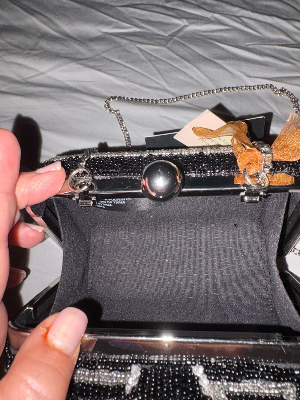 Black Beaded Camera Clutch with Crystal Accent - Picture 4 of 4